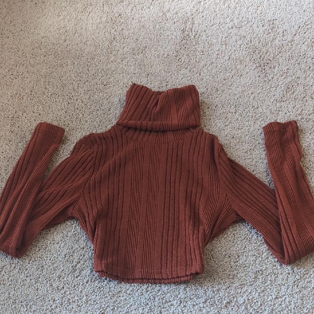 SHEIN Rust Ribbed Cropped Turtleneck Sweater